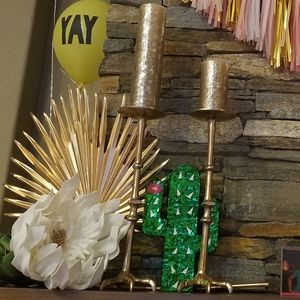 Two 17" Gold Finish Candle Holders #ZGallerie